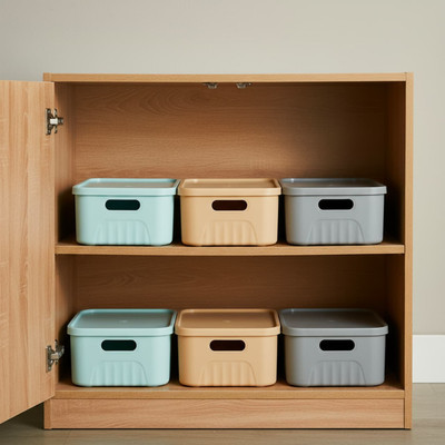 STREPTO Plastic Set Of 3 Plastic Storage Organizers/baskets With Lid For Kitchen, Clothes Storage Basket(Pack of 3)