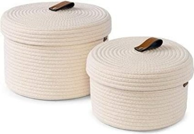 AgrohA Jute Round Baskets with Lids - Set of 2 Decorative Jute Baskets with Lids Storage Basket(Pack of 2)