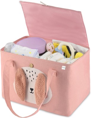 HOMESTIC Cotton Premium Kawaii Baby Essentials Caddy Bag | GM-26-PNK | Pink Rabbit Storage Basket(Pack of 1)