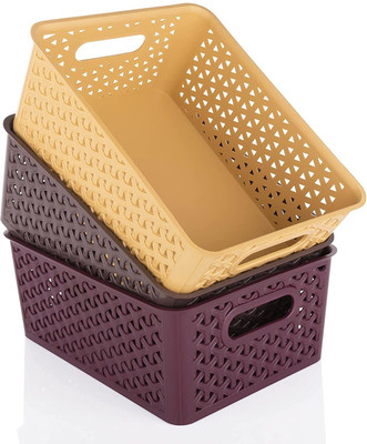 SHREE SADGURU CREATION Plastic Plastic 3 Pieces Medium Size Multipurpose Storage Basket Storage Basket(Pack of 3)