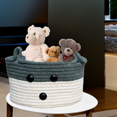 ADEQUATe Jute Jute backet, basket cute bunny face container ,white & grey boxes ,20*10 cm Storage Basket(Pack of 1)