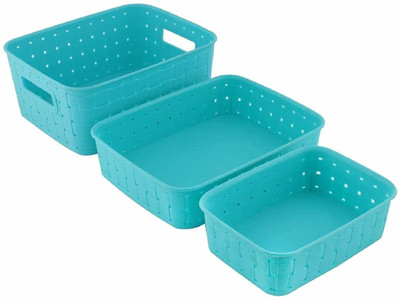 JAYBHAGWATI Plastic Multipurpose Smart Shelf Plastic Basket Set 3 Pc Storage Basket For Fruits Storage Basket(Pack of 3)