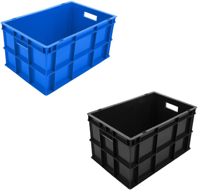 mahira Plastic Multipurpose Rectangular Storage Box Blue and Black Crates 500X325X250 MM Storage Basket(Pack of 2)