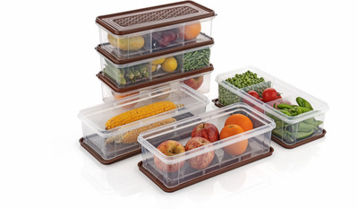 JAY RAMDEV SELLER Plastic Fridge Container  - 2000 ml(Pack of 6, Clear)