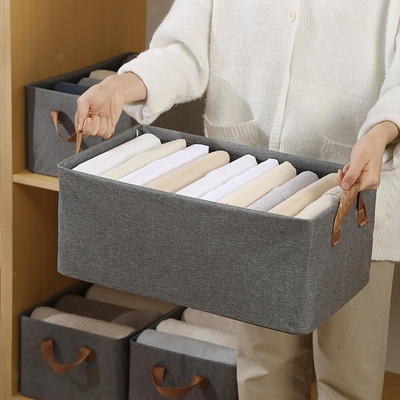 MAITRI ENTERPRISE Microfibre Clothes Organiser for Wardrobe 26Liter Box for Clothes Foldable Steel Frame M118 Storage Basket(Pack of 1)