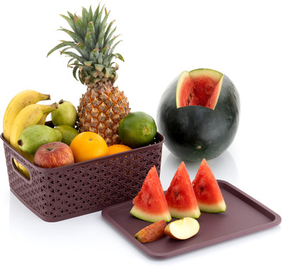 Radhe Krishna Multipurpos BasketSet for Storing Which CanBe Used Fridge,Fruit Basket Pack Of 3 Plastic Fruit & Vegetable Basket(Multicolor)