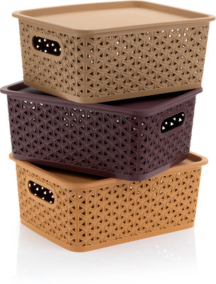 Ashirvad Plastic Multipurpose Organized Plastic Medium Size Storage Basket Storage Basket(Pack of 3)