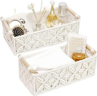 IMIARA Cotton Set of 2 Macrame Storage Shelf Baskets Cotton Boho Home Decor Toilet Paper Towel Storage Basket(Pack of 2)
