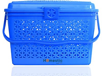 HOMESTIC Plastic Plastic Multipurpose Trendy Shopping Small Basket with Lid (Blue) Storage Basket(Pack of 1)