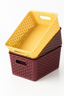 RATHOD ENTERPRISE Plastic Unbreakable 3 PiS Medium Size Multipurpose Solitaire Storage Basket Storage Basket(Pack of 3)