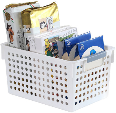 KUBER INDUSTRIES Polypropylene Hollow Mulipurpose Large Storage Basket with Handle (White) Storage Basket(Pack of 1)