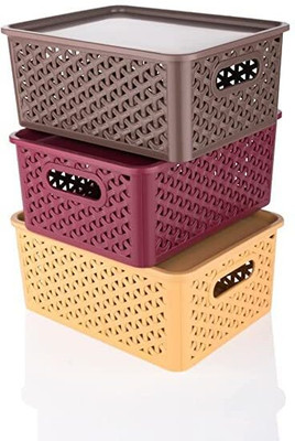 MGKENTERPRISE 3 Compartments plastic Multipurpose Solitaire Storage Basket(office,home,kitchen)(MULTIOLOR)