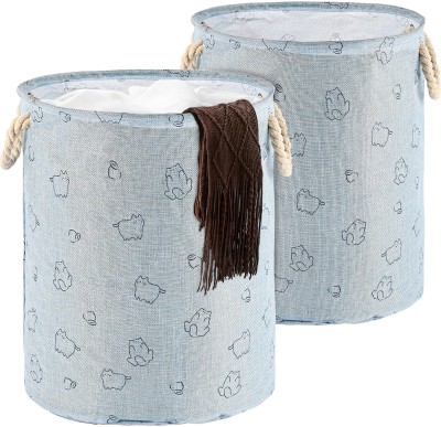 KUBER INDUSTRIES Cotton, Polyester Pack of 2 Clothes/Storage Basket with Handles | GM-19-BLU | Cat Print - Blue Storage Basket(Pack of 2)