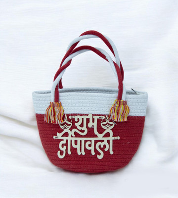 shoogloomart Jute Red Shubh Diwali Cotton Rope Hamper Basket for Gifts Storage Basket(Pack of 1)