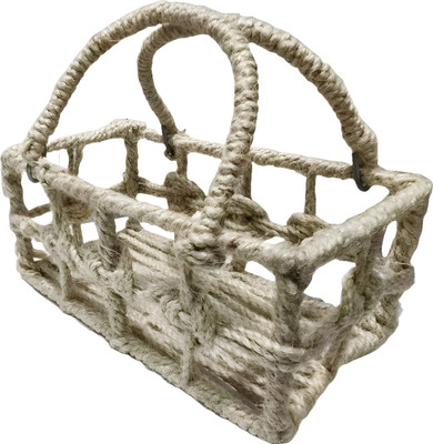 SAAR ART Jute Handcrafted Rectangular Jute Rope Basket with Dual Handle - Organizer for Home Storage Basket(Pack of 1)