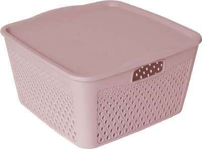 KUBER INDUSTRIES Plastic Netted Design Square Shape Plastic Storage Baskets with lid Large(Grey) Storage Basket(Pack of 1)