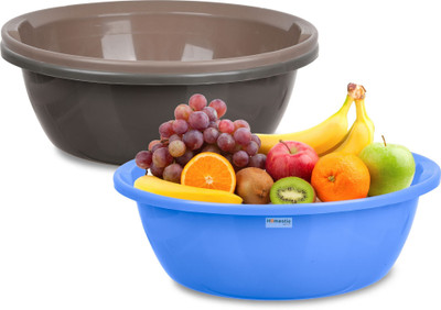 HOMESTIC Plastic Multipurpose Storage Basket|12 LTR|Pack of 3|Blue & Gray & Brown Storage Basket(Pack of 3)