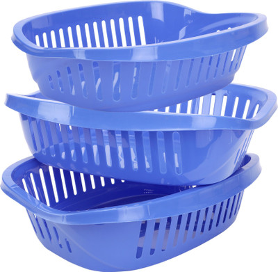 Cutting EDGE Plastic Blue Set Of 3 | Multi-Purpose Home & Kitchen Organizer Basket for Fruits | Vegetable | Cosmetics | Stationary Container Storage Basket(Pack of 3)