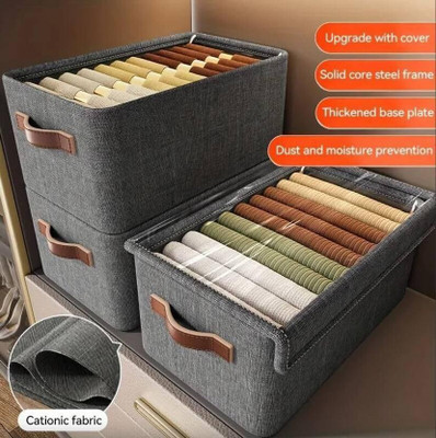 Amdeeworld Cotton 26L Foldable Fabric Storage Box with Transparent Window & Zipper Closure Storage Basket(Pack of 1)