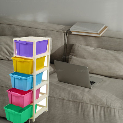 YUBITUBY Plastic 5 Compartments STONE MODULAR DRAWER SYSTEM MULTI PURPOSE STORAGE BOX BASKET Storage Basket(Pack of 5)