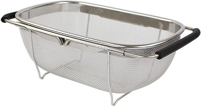 NIYAMKAAY Stainless Steel Fine Mesh Strainer Basket With Expandable Rubber Grip Handles Colander(Steel Pack of 1)