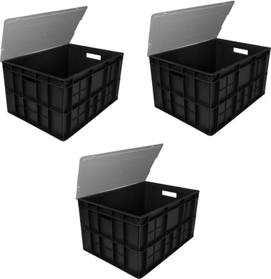 mahira Plastic Multipurpose Rectangular Storage Box Crates with Lid 50X32.50X25 CM Storage Basket(Pack of 3)
