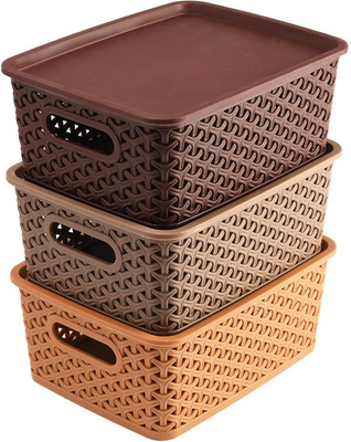 senoprime Plastic Large Capacity Plastic Storage Basket | Lightweight Organizer for Daily Use Storage Basket(Pack of 3)