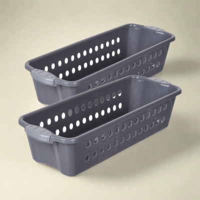 KUBER INDUSTRIES Plastic Storage Basket for Kitchen-Vegetables-Stationery|JAWA-1|Small|Pack of 2|Gray Storage Basket(Pack of 2)