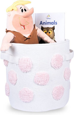 HOUSEOFMAROHA Cotton PomPom Small Round Pink Toy Storage Basket Storage Basket(Pack of 1)