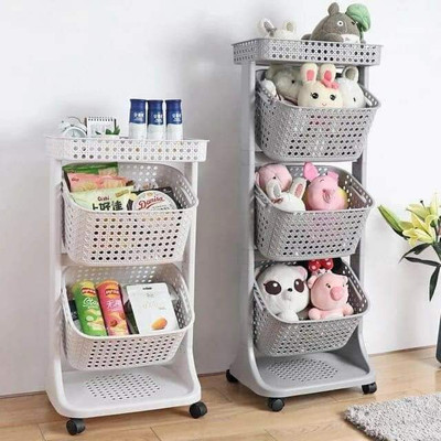AJJAQI Clab 3 Layers Multipurpose Storage Basket Rack Vegetable Storage with Wheel Plastic Fruit & Vegetable Basket(White)