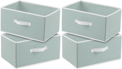 DIVINE Cotton Rectangular Storage Organizer with Side Handle for Toys&Cloths Storage Box / Storage Basket(Pack of 4)