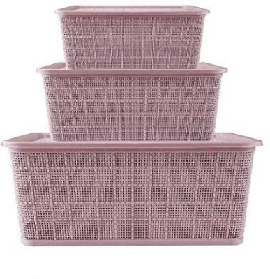 Selvel Polypropylene Storage Baskets with Lid Set of 3 | Multipurpose Break Resistant Organizer Basket for Kitchen, clothes, Vegetables, Toys, Books, Office, Stationery, Utility, Accessories, Storage Basket(Pack of 3)