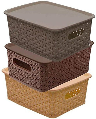 Radhe Krishna Plastic storage basket container Storage Basket(Pack of 3)