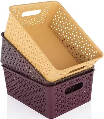 Angelware Plastic Plastic 3 Pieces Medium Size Multipurpose Solitaire Storage Basket (Pack of 3) Storage Basket(Pack of 3)