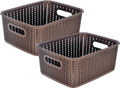 KUBER INDUSTRIES Plastic Multiuses Large M 20 Plastic Tray/Basket/Organizer Without Lid-Pack of 2 (Brown) Storage Basket(Pack of 2)