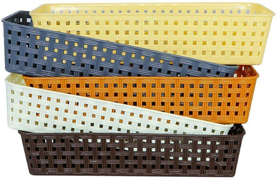 DENDUES Plastic Multipurpose Random Color Desk Organizer Tray Drawer Dividers Storage Bins D101 Storage Basket(Pack of 6)