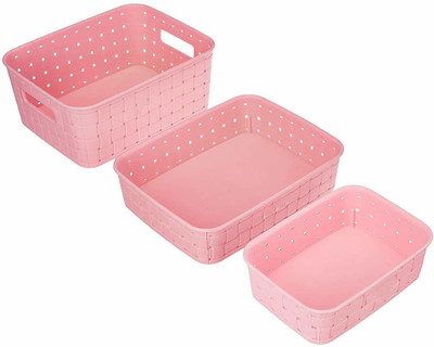 VMART Plastic Smart Baskets for Storage Set of 3 Pieces, Pink Storage Basket (Pack of 3) Storage Basket(Pack of 3)