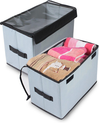 PrettyKrafts Polyester Storage box/Toy Organizer/Storage organizer with Transparent Lid Set of 3 Storage Basket(Pack of 3)