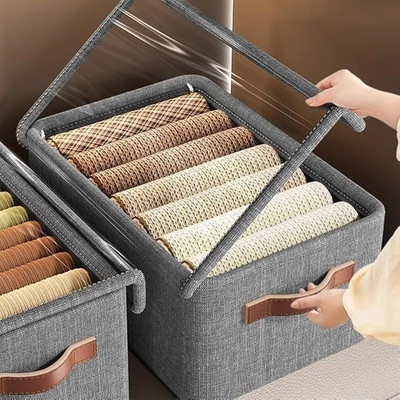 SKYBUCKET Polyester 26 Litre Storage Box With Lid Clothes Storage Box With Lid Folding Storage Box Storage Basket(Pack of 4)