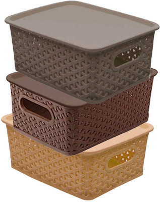 Angelware Plastic Plastic 3 Pieces Medium Size Multipurpose Solitaire Storage Basket (Pack of 3) Storage Basket(Pack of 3)