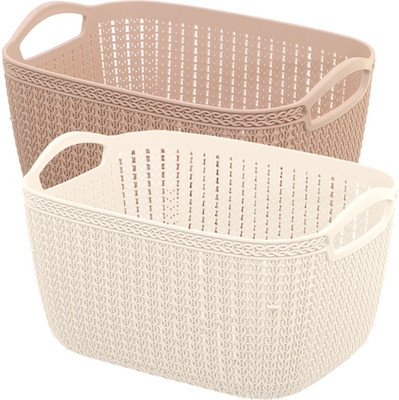 KUBER INDUSTRIES Plastic Unbreakable Plastic 2 Pieces Multipurpose Medium Size Flexible Storage Baskets / Fruit Vegetable Bathroom Stationary Home Basket with Handles (Peach & Cream) -CTKTC39075 Storage Basket(Pack of 2)
