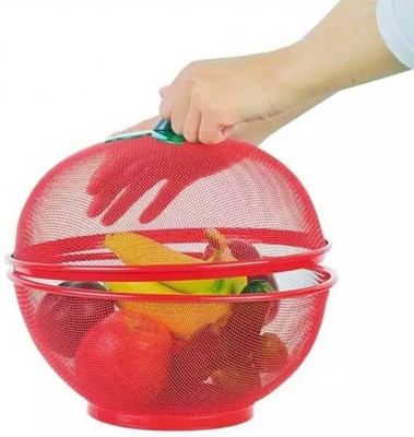 ENTRYZONE Stainless Steel Apple Shape Fruit & Vegetable Basket With Protective Lid Storage Basket(Pack of 1)