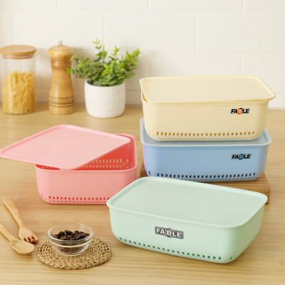 Nabhya Plastic Combo Of 4 Small Multipurpose Basket Storage With Lid Plastic for Home Kitchen Storage Basket(Pack of 4)