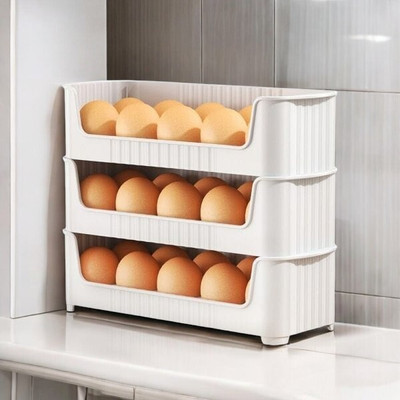 DNkitch Plastic 30 Grid Egg tray for Refrigerator 3-Layer Egg Storage for Refrigerator Door Storage Basket(Pack of 3)
