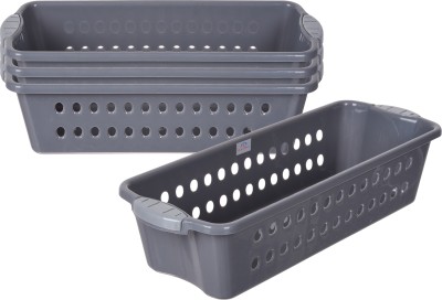 Heart Home Plastic Storage Basket for Kitchen-Vegetables-Stationery|JAWA-2|Medium|Pack of 4|Gray Storage Basket(Pack of 4)