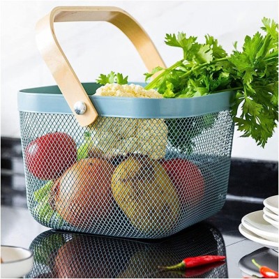 Roscoe Fruit Basket Bin with Bamboo Handle for Kitchen Bathroom Picnic Shopping Iron, Bamboo Fruit & Vegetable Basket(Multicolor)