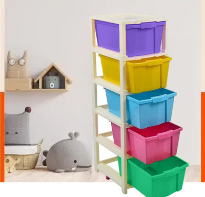 BAZANFI Plastic 5 Compartments STONE MODULAR DRAWER SYSTEM MULTI PURPOSE STORAGE BOX BASKET Storage Basket(Pack of 5)