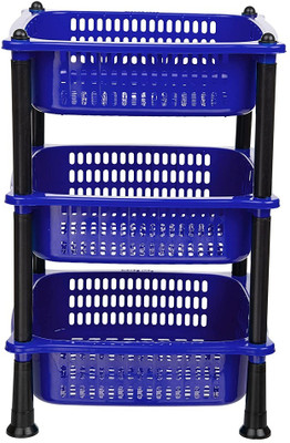 VM BOND Fruits/Vegetables Kitchen Rack Plastic 3 Steps Kitchen Stand Rack Basket Fruits Onion, Potato, Vegetables