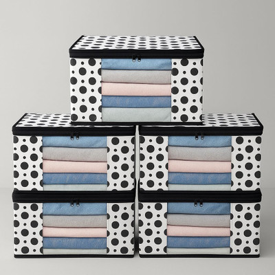 Etofli Nylon Foldable Storage Box with Zipper & Window Non-Woven Clothes, Saree & Organizer Storage Basket(Pack of 5)