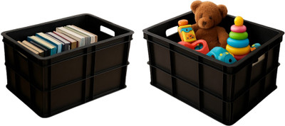 mahira Plastic Heavy Duty Multipurpose Rectangular Storage Box Black Crates 500X325X250 MM Storage Basket(Pack of 2)